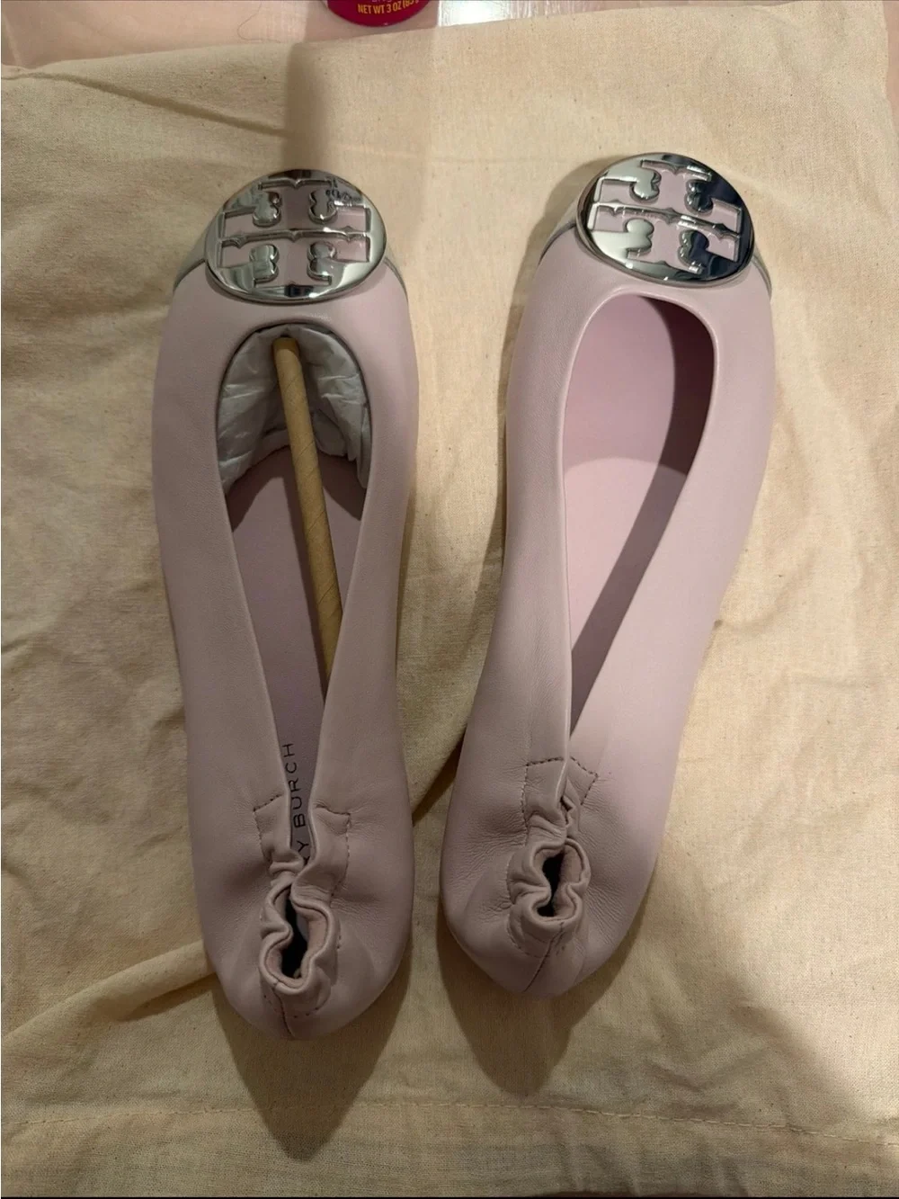 Tory Burch Blush Pink Leather Logo Ballet Flats